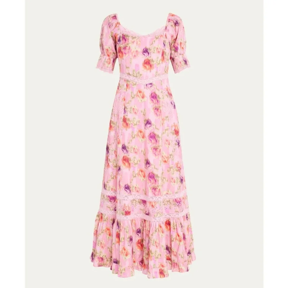 LoveShackFancy Floral Lace Mariata Maxi Dress In Wild Pink Rose Size 6 New - Picture 1 of 16